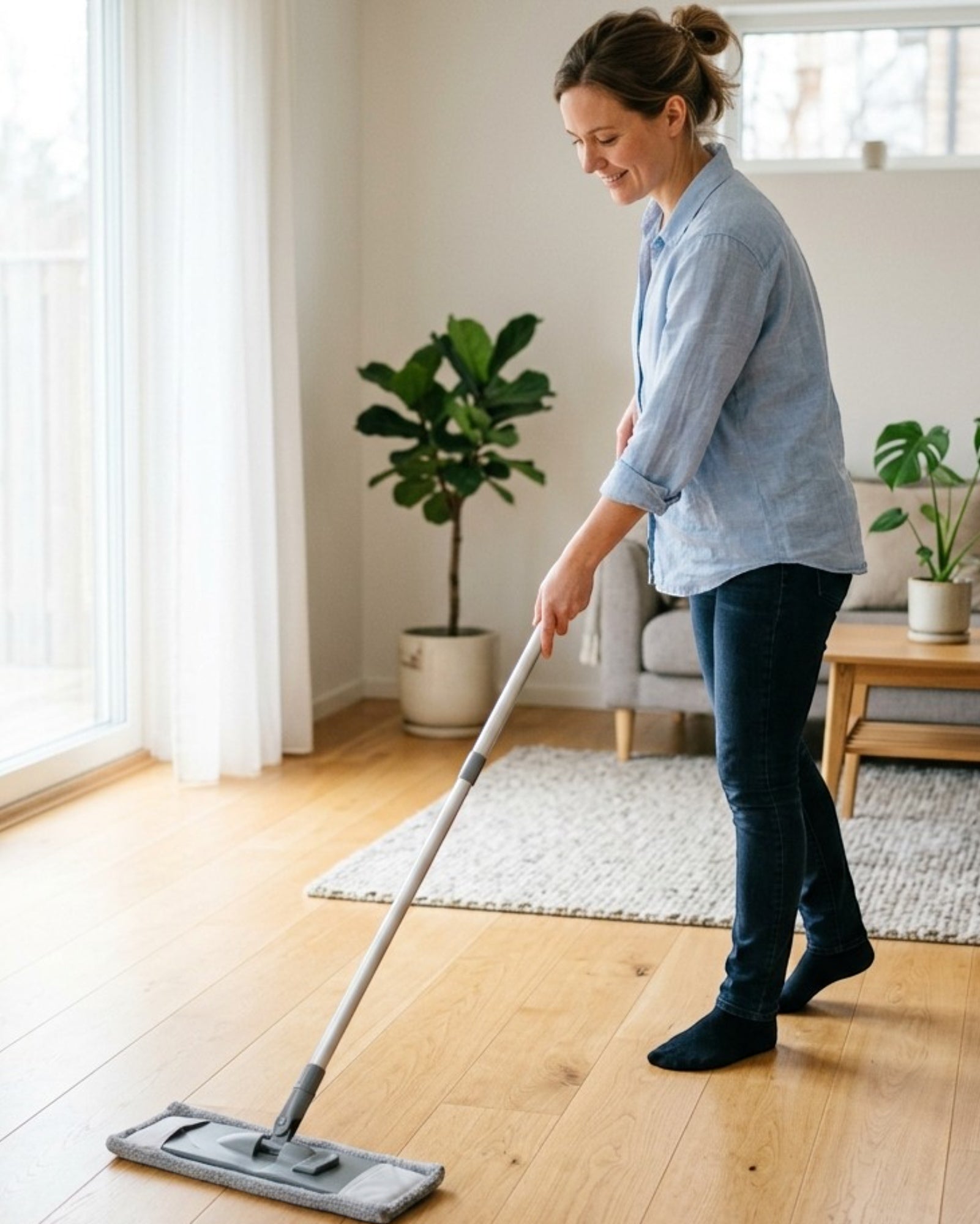 Minmly Microfiber Flat Mop with Washable Pads 3-Piece Gray