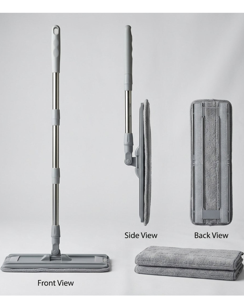 Minmly Microfiber Flat Mop with Washable Pads 3-Piece Gray