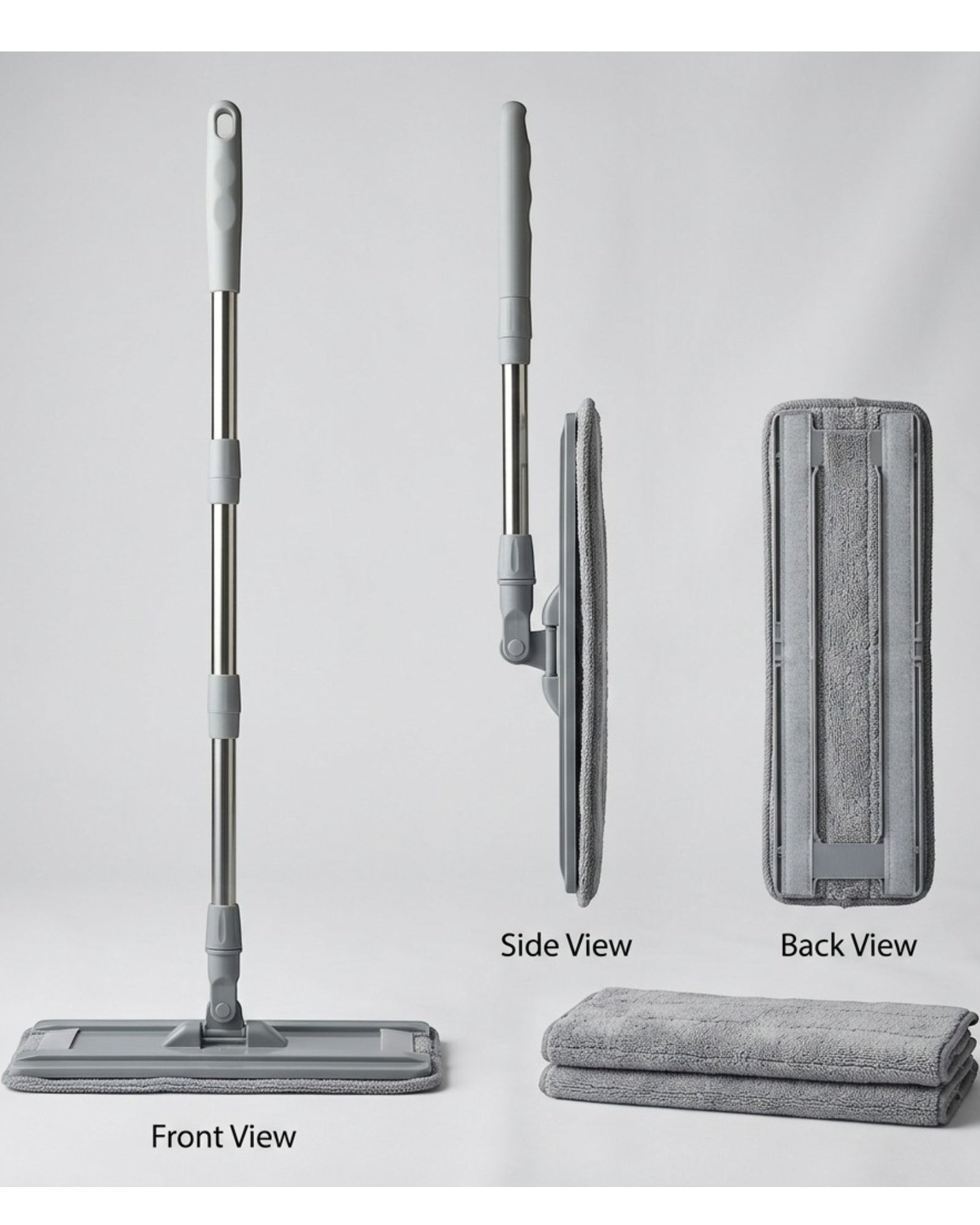 Minmly Microfiber Flat Mop with Washable Pads 3-Piece Gray