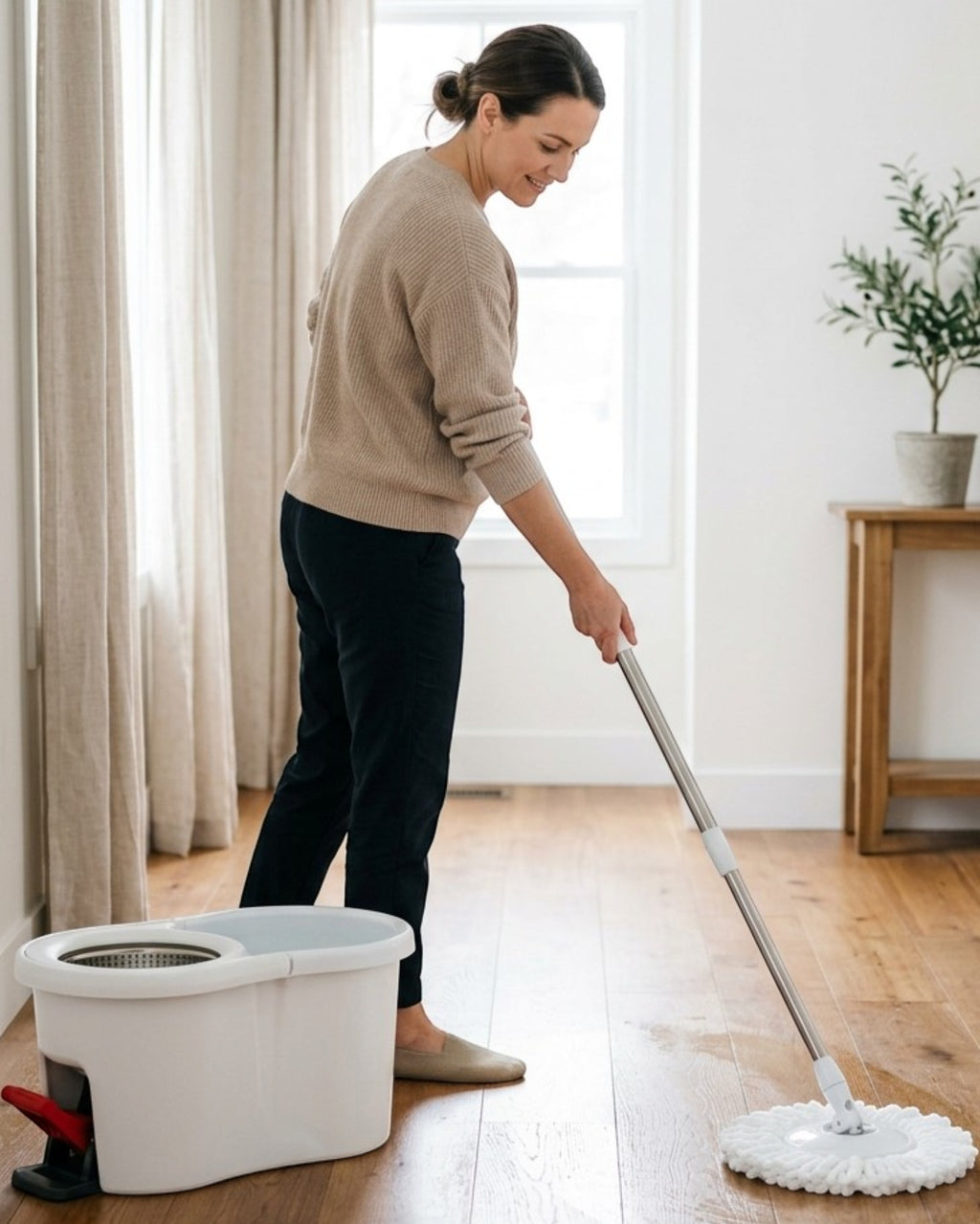 Minmly Spin Mop Bucket Set Stainless Steel Handle White