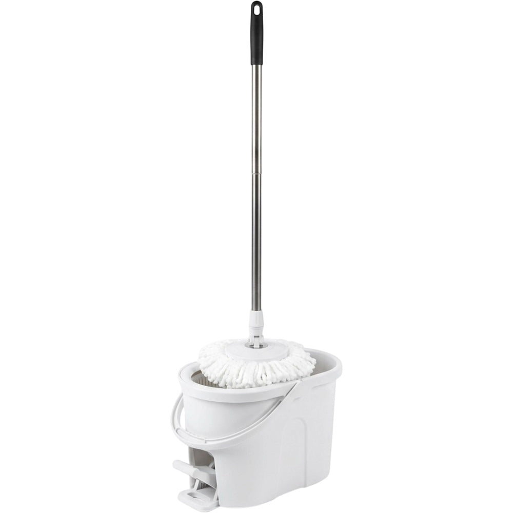 Minmly Spin Mop Bucket Set Stainless Steel Handle White